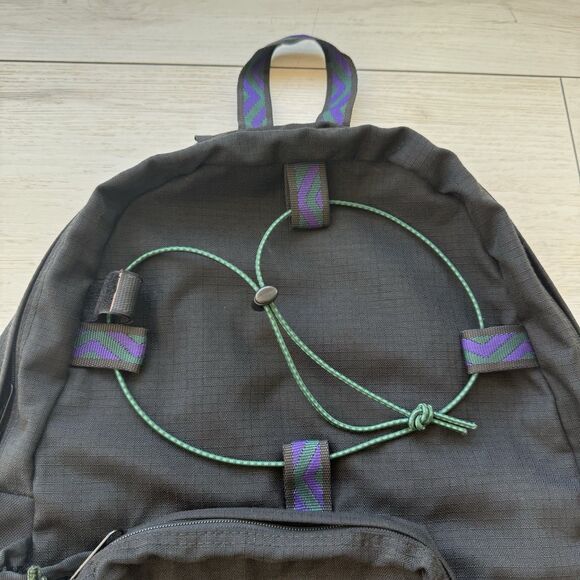 Vintage Jansport 1990s Multi Pocket Black Backpack USA Geometric Pattern - Picture 3 of 11